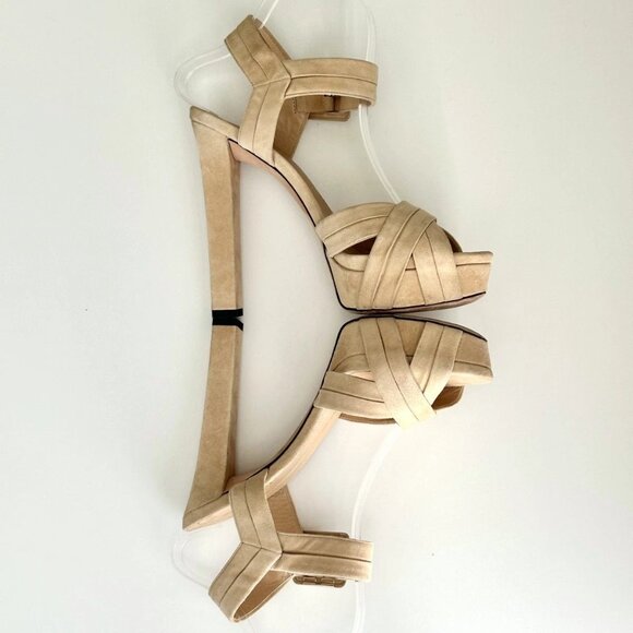 GUCCI Nude Suede Ankle Strap Chunky Heel Platform Sandals Size 38 (US 8) - Picture 7 of 14
